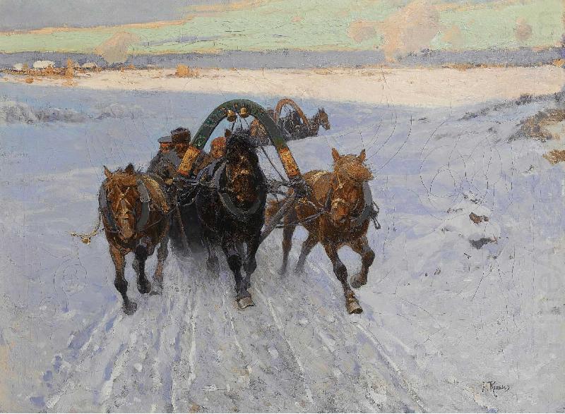 Franz Roubaud Troika racing through the snow china oil painting image